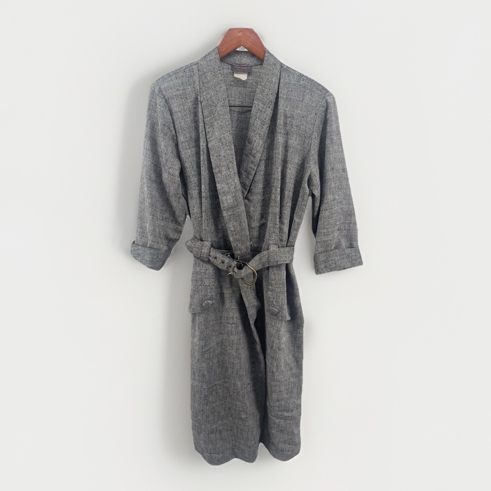 Vtg‎ Tina Barrie Belted Dress Women Size 14 Gray Midi USA Secretary Style